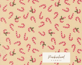 Holiday Cheer Candy Canes Natural Cream Vintage Christmas Fabric by Stacy Iest Hsu for Moda Cotton Quilting Fabric by the Yard