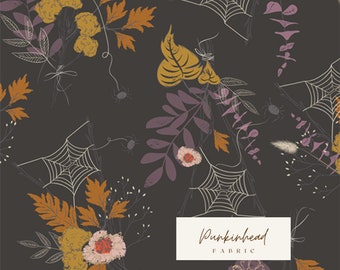 Cast a Spell from Sweet & Spookier by Art Gallery Fabrics Fall Halloween Pumpkin Leaves Spiderweb Cotton Quilting Fabric by Yard