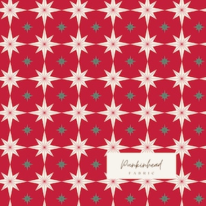 Merry Little Christmas Red Starbursts by My Mind&#39;s Eye for Riley Blake Holiday Cotton Quilting Fabric by the Yard