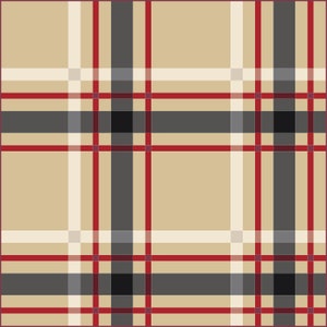 May include: A beige, black, white, and red plaid pattern.