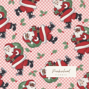 Holly Jolly Retro Vintage Santa Cheeky Pink Dot by Urban Chiks for Moda Christmas Holiday Cotton Quilting Fabric Fabric by the yard