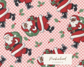 Holly Jolly Retro Vintage Santa Cheeky Pink Dot by Urban Chiks for Moda Christmas Holiday Cotton Quilting Fabric Fabric by the yard