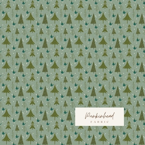 Christmas is in Town Trees Sage Green by Sandy Gervais for Riley Blake Vintage Christmas Holiday Cotton Quilting Fabric by the Yard