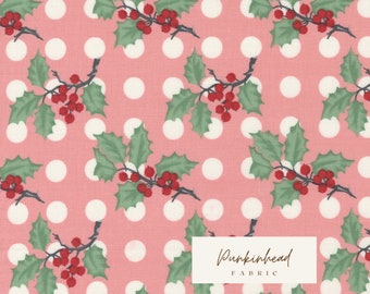 Holly Jolly Retro Vintage Holly Berry Cheeky Pink Dot by Urban Chiks for Moda Christmas Holiday Cotton Quilting Fabric Fabric by the yard