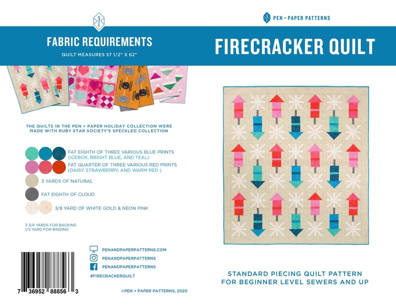 Firecracker Paper Pieced Pattern Firecracker Quilt Pattern by Pen + Paper Patterns PAPER Pattern Modern ...