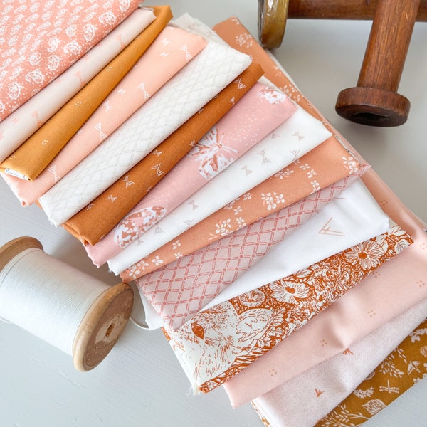 Summer Sun Pink Gold Cream Fat Quarter Bundle Art Gallery Fabrics Half Yard Bundle, Warm Boho Quilt Fabric Bundle