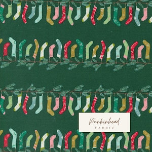 Cozy Wonderland Stocking Pine Green by Fancy That Design House Moda Retro Vintage Christmas Holiday Cotton Quilting Fabric by yard