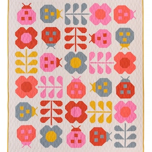 Hello Spring Quilt Pattern by Pen + Paper Patterns - PAPER Pattern, Modern Quilt Pattern, Flower Floral Ladybug Quilt Pattern
