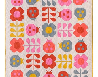 Hello Spring Quilt Pattern by Pen + Paper Patterns - PAPER Pattern, Modern Quilt Pattern, Flower Floral Ladybug Quilt Pattern