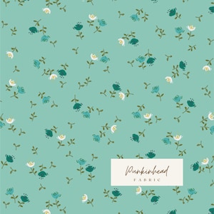 Olivia Celeste from Velvet by Art Gallery Fabrics, Cotton Quilting Fabric by the Yard, Aqua Teal Turqoise Green Blue Floral Fabric