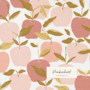 Midnight in the Garden Mint Blush by Sweetfire Road for Moda Pink Gold White Apple Fruit Floral Cotton Quilting Fabric by the yard