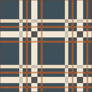 Upscale Plaid Ivy League Navy Blue Rust Orange Quilt Kit by Lo & Behold Stitchery Paper Pattern, Modern Quilt Pattern
