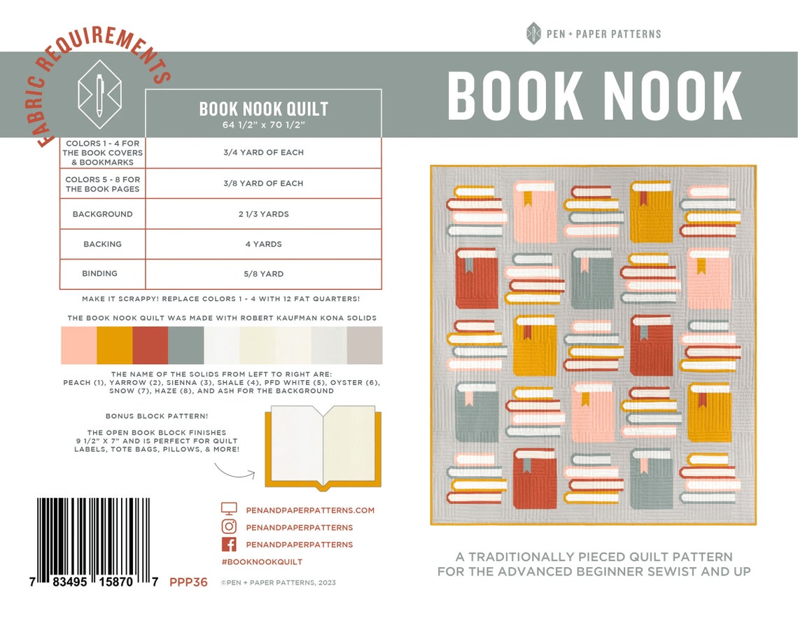 Book Nook Quilt Pattern by Pen + Paper Patterns - PAPER Pattern, Modern ...