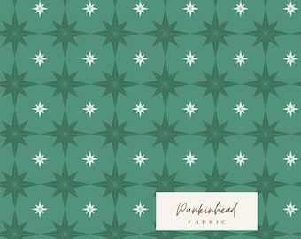 Merry Little Christmas Pine Green Starbursts by My Mind's Eye for Riley Blake Holiday Cotton Quilting Fabric by the Yard
