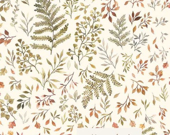 Dear Stella Cream Autumn Ferns & Leaves Little Fawn Friends Boho Cottage Core Baby Cotton Quilting Fabric by the Yard