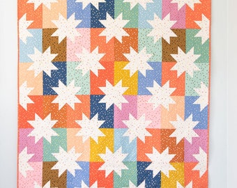 Star Pop Quilt Pattern by Emily Dennis of Quilty Love- PAPER Pattern, Scrappy Quilt Pattern, Sawtooth Star Quilt Pattern, Patchwork Quilt