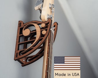 Guitar Wall Mount guitar holder with bass clef design - straight and angled guitar hanger for acoustic guitar or bass guitar Fender