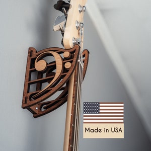 Guitar Wall Mount guitar holder with bass clef design - straight and angled guitar hanger for acoustic guitar or bass guitar Fender