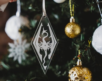 Skyrim Dragon Christmas Ornament: Elder Scrolls Engraved Acrylic Gamer Decor