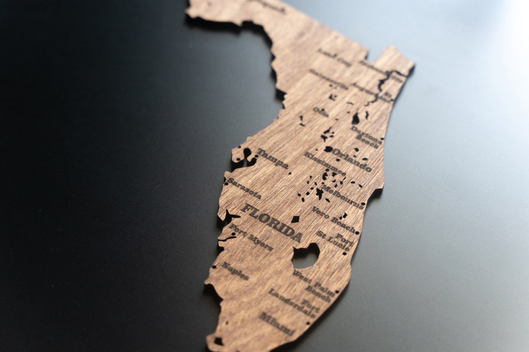 Florida Map Wall Art Wooden With Cities Towns and Rivers Etsy
