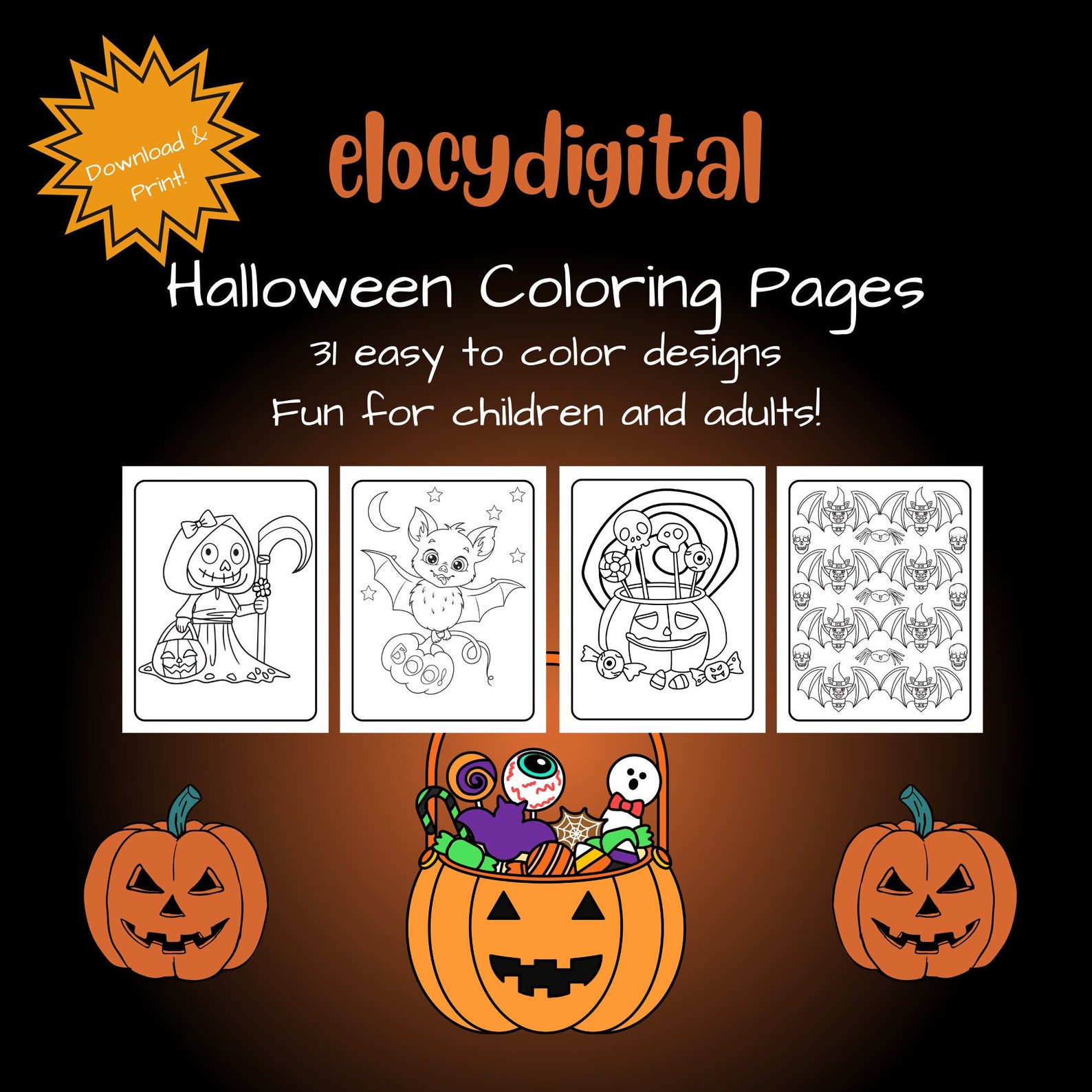 Halloween Coloring Pages for Kids and Adults Easy Print - Etsy