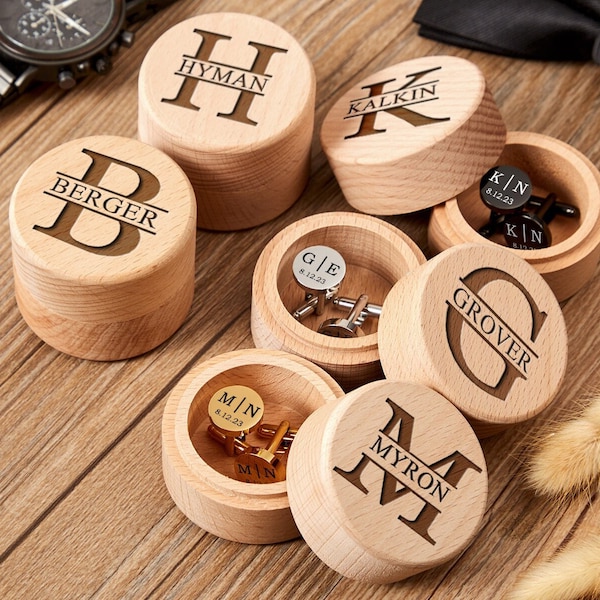 Custom Engraved Cufflinks Box,Personalized Groomsmen Cufflinks Box,Monogram Best Man Cufflinks Box,Man Gift,Groomsmen Gift Set Of 3 4 5 6