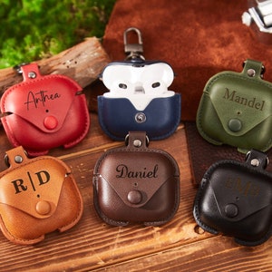 Aangepaste lederen Airpods Pro Case, gepersonaliseerde Airpods Case Cover, gegraveerde Airpods 1-2-3 Case, Monogram Mannen Airpods Case, Papa Cadeau, Cadeau voor haar