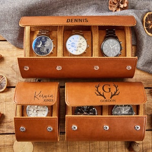 Personalized Leather Watch Case,Custom Men Watch Case,Engraved Portable Watch Box,Brown Travel Watch Box,Groomsman Gift,Valentine's Day Gift