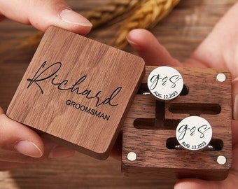 Personalized Groomsmen Cufflinks Box,Custom Engraved Cufflinks Box,Best Man Cufflinks Box,Groomsmen Proposal,Groomsmen Gift Set Of 3 4 5