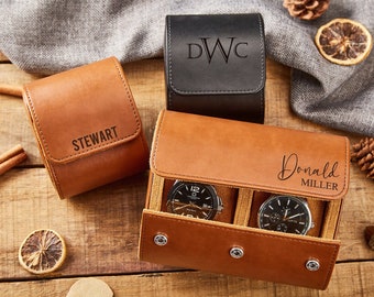 Personalized Leather Watch Case,Custom Men Watch Case,Engraved Portable Watch Box,Brown Travel Watch Box,Groomsman Gift,Valentine's Day Gift