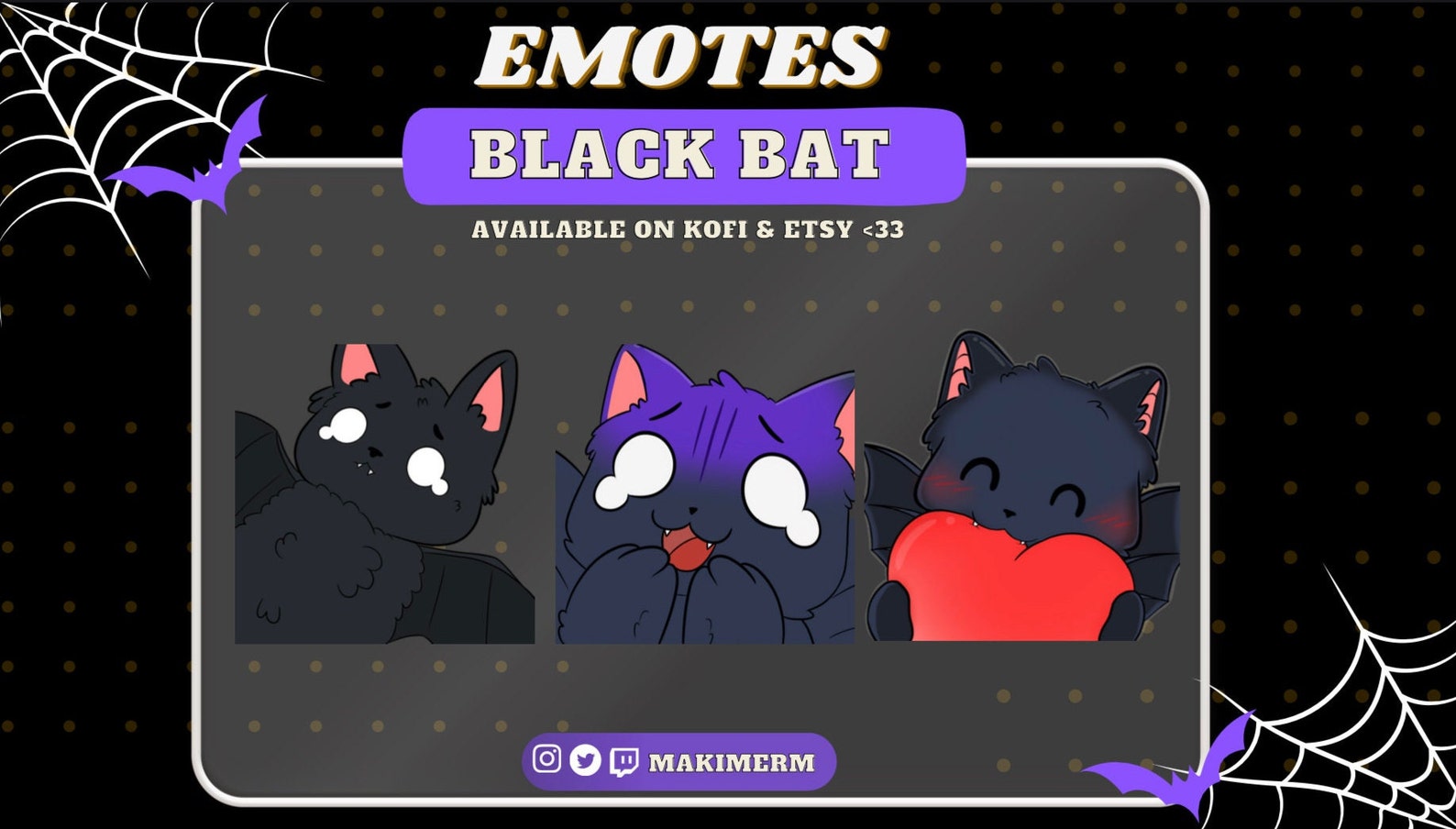 3 Cute Bat Emote Set Bat Emotes for Twich Streamers Discord Youtube ...