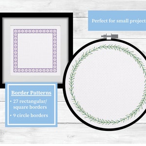 Flower Frame Cross Stitch Pattern, Border Cross Stitch Pattern 