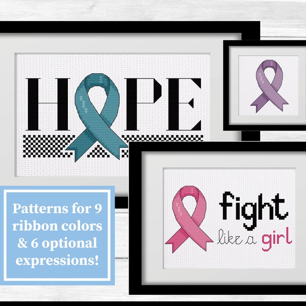 Awareness Ribbons Cross Stitch Patterns Breast Cancer Stroke Heart Disease Ovarian Colon Cervical Military Alzheimer's
