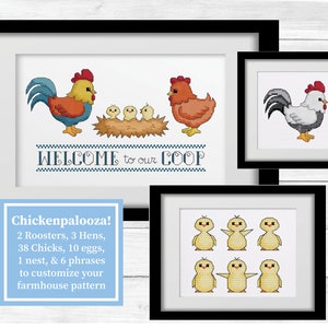 Chickens, Roosters, Chicks, and Farmhouse Phrases PDF Cross Stitch Patterns--Welcome to our Coop Wyandotte Welsummer Birthday Card