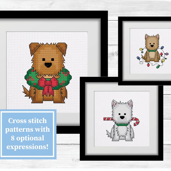 Christmas Dogs Cross Stitch Patterns Westie Cairn Norfolk Terriers