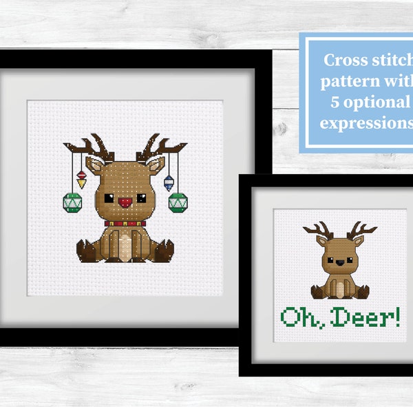 Reindeer or Deer Cross Stitch Pattern--with seven optional phrases