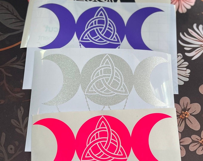 Triple Moon Witch's Knot Vinyl Decal, Empowerment Sticker, Protective Symbol, Witchcraft Decor, Car Laptop Decal