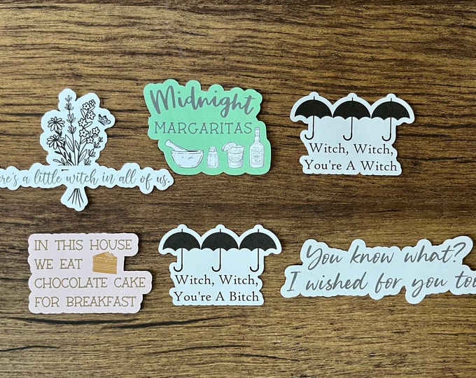 Practical Magic Sticker Pack, Handmade Vinyl Decals, Waterproof Witchy Stickers, Mystical Laptop Decal Set