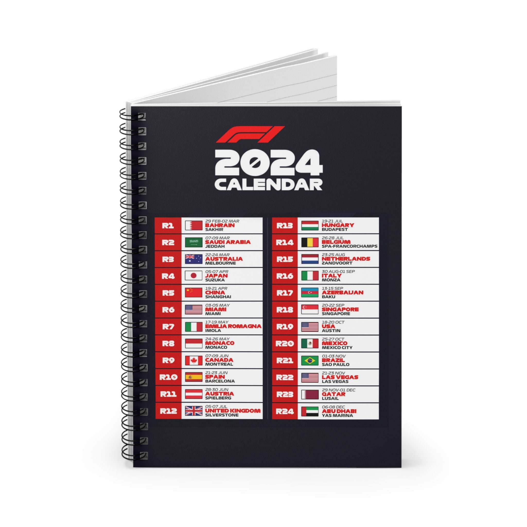 F1 Notebook Design F1 2024 Calender Spiral Notebook Ruled Line Gift Ideas for Formula 1 ...