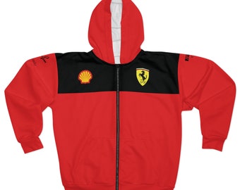 Ferrari Hoodie Red F1 Merch Formula 1Unisex Zip Hoodie (AOP)