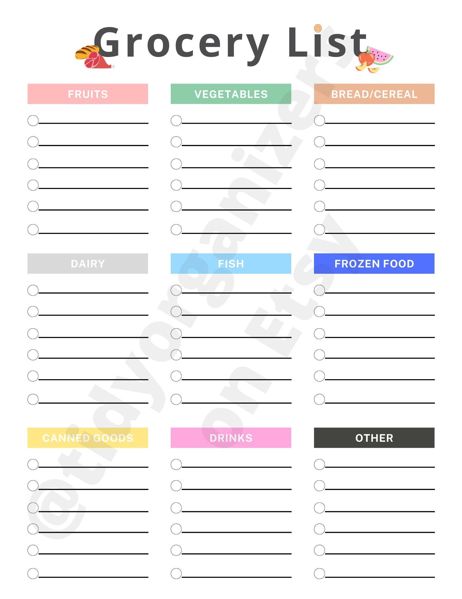 Grocery List Organizer Template - Etsy