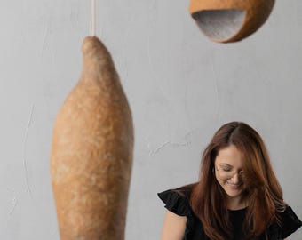 The Amphora wabi sabi large pendant, 80 cm height, made from paper mache