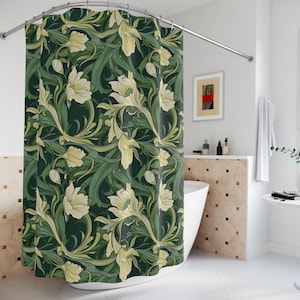 Art Nouveau Shower Curtain Floral Green Bath Accessories Elegant Bath Decor Romantic Bath Curtain Formal Bath Decor Gift Luxurious Stylish