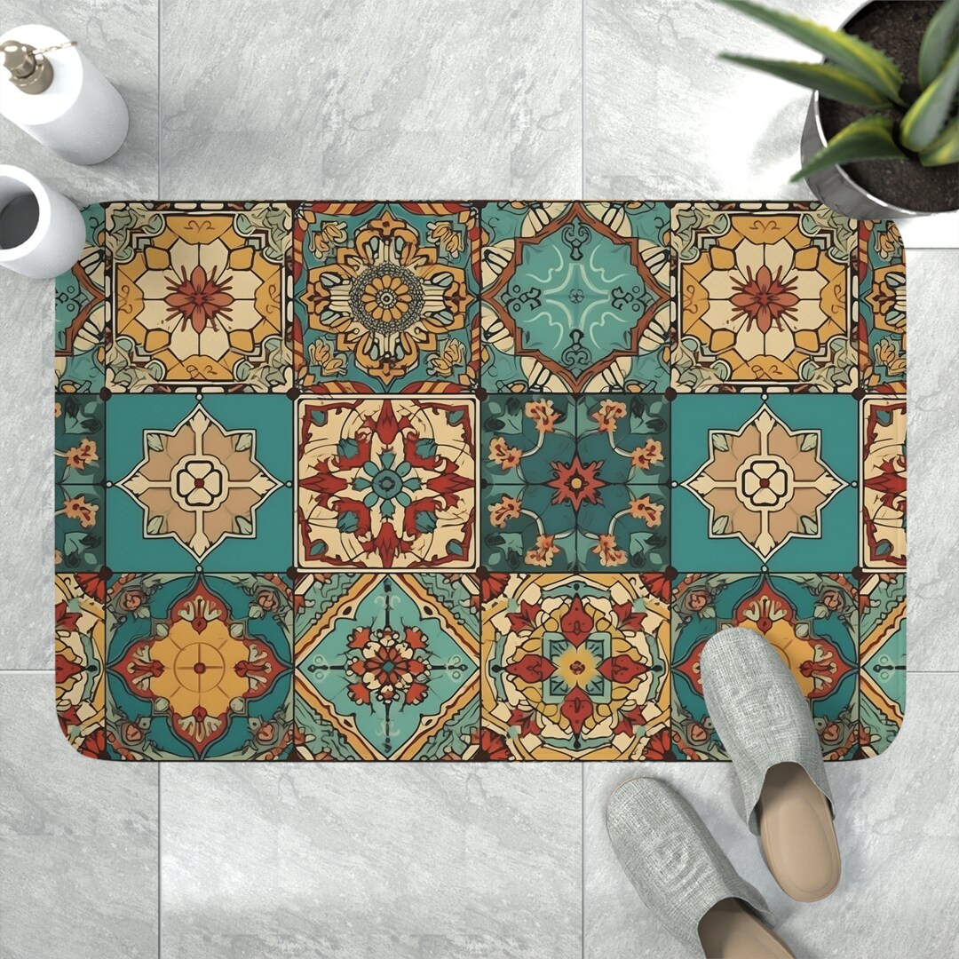 Moroccan Bath Rug Memory Foam Mat Rustic Bath Decor Etsy