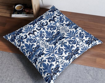 Blue and White Floor Pillow Square Floor Cushion