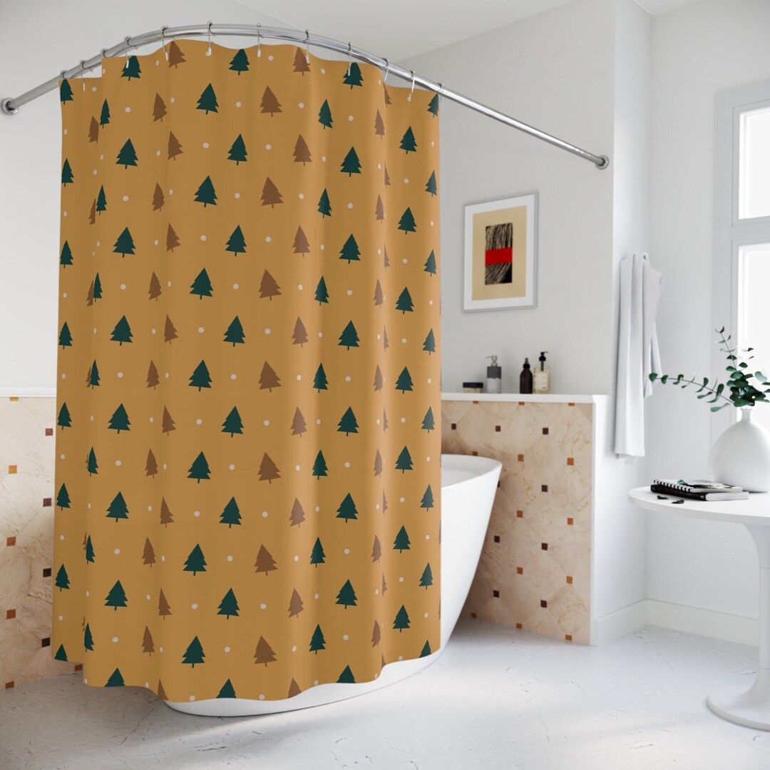 Christmas Fabric Shower Curtain in Gold Etsy