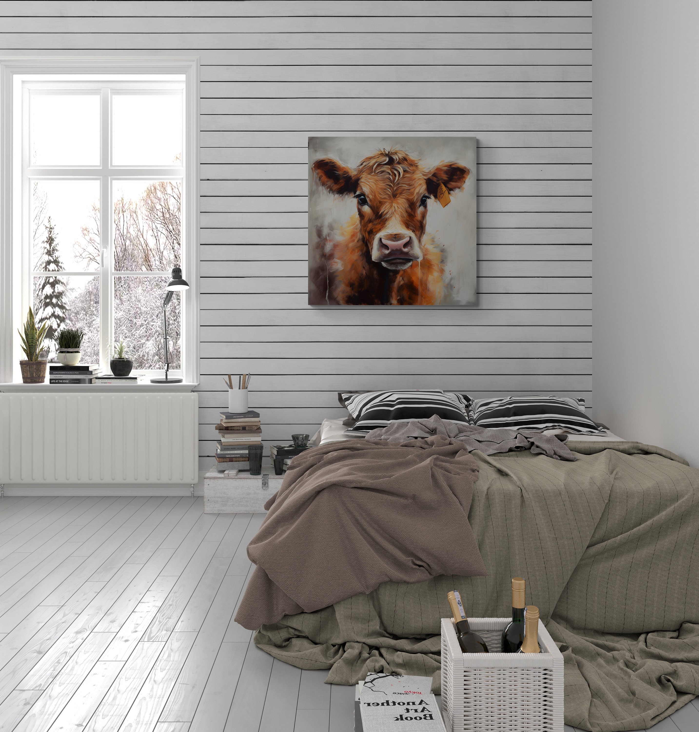 Hand Painted Cow Print on Canvas Farmhouse Wall Art Cow Etsy