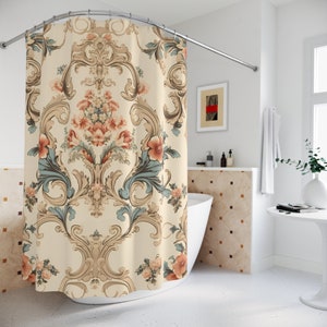 Elegant Floral Fabric Shower Curtain