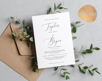 Minimalist Wedding Invitation Template. Black and White Wedding Invite. Simple Wedding Template. Editable. Modern