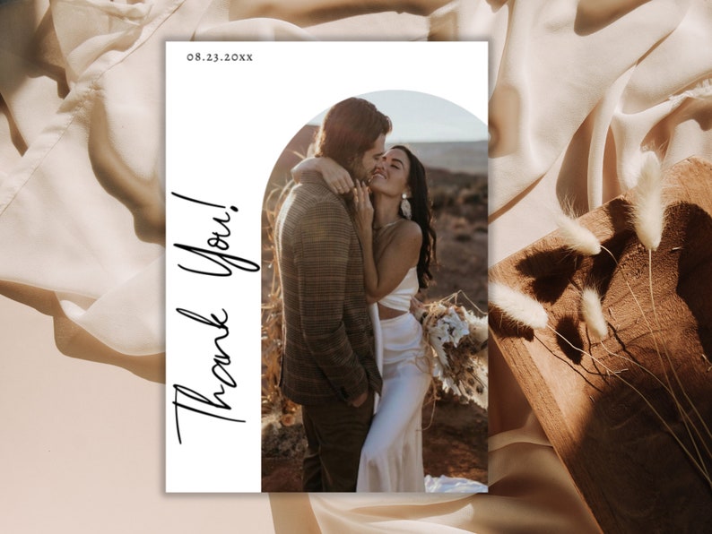 Minimalist Wedding Photo Thank You Card | Modern Wedding Thank You Card ...